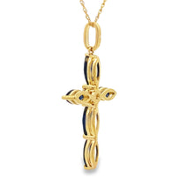 Load image into Gallery viewer, Sapphire Cross Religious Pendant 10KT Yellow Gold