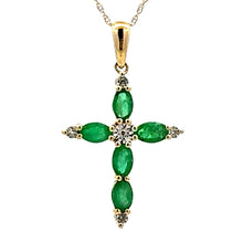 Load image into Gallery viewer, .65ct Emerald Cross Religious Pendant 10KT Yellow Gold