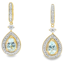 Load image into Gallery viewer, Aquamarine Diamond Dangle Earrings 10KT Yellow Gold