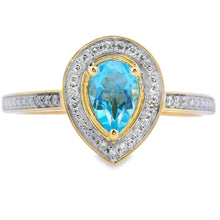 将图片加载到图库查看器,.54ct Blue Topaz Diamond Ring 10KT Yellow Gold
