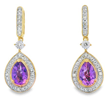 Load image into Gallery viewer, .88ct Amethyst Diamond Dangle Earrings 10KT Yellow Gold