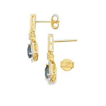 Load image into Gallery viewer, London Blue Topaz Dangle Earrings 10KT Yellow Gold