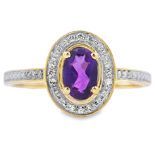 将图片加载到图库查看器,.48ct Amethyst Diamond Ring 10KT Yellow Gold