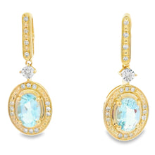Load image into Gallery viewer, Aquamarine Diamond Dangle Earrings 10KT Yellow Gold