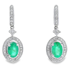 Load image into Gallery viewer, .95ct Emerald Diamond Dangle Earrings 10KT White Gold