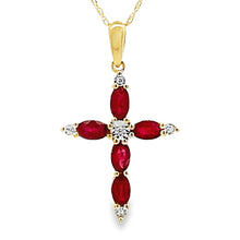 Load image into Gallery viewer, Ruby Diamond Cross Religious Pendant 10KT Yellow Gold