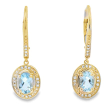 Load image into Gallery viewer, Aquamarine Diamond Dangle Earrings 10KT Yellow Gold