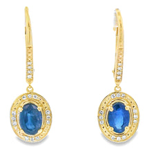 Load image into Gallery viewer, Sapphire Diamond Dangle Earrings 10KT Yellow Gold