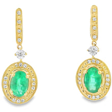 将图片加载到图库查看器,.95ct Emerald Diamond Dangle Earrings 10KT Yellow Gold