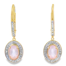 将图片加载到图库查看器,Rose Quartz Diamond Dangle Earrings 10KT Yellow Gold