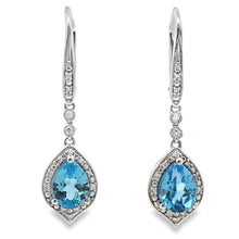 将图片加载到图库查看器,Blue Topaz Diamond Dangle Earrings 10KT White Gold