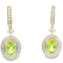 Load image into Gallery viewer, 1.23ct Peridot Diamond Dangle Earrings 10KT Yellow Gold