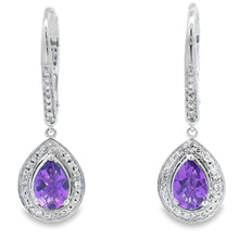 将图片加载到图库查看器,.88ct Amethyst Diamond Dangle Earrings 10KT White Gold