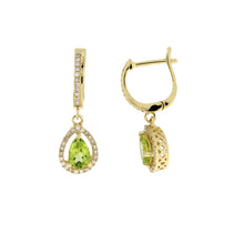 Load image into Gallery viewer, .88ct Peridot Diamond Dangle Earrings 14KT Yellow Gold