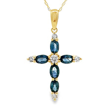 Load image into Gallery viewer, Sapphire Cross Religious Pendant 10KT Yellow Gold
