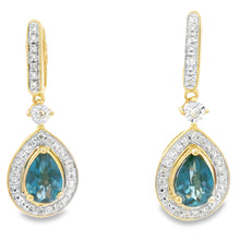Load image into Gallery viewer, London Blue Topaz Dangle Earrings 10KT Yellow Gold