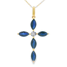 Load image into Gallery viewer, Sapphire Cross Religious Pendant 10KT Yellow Gold