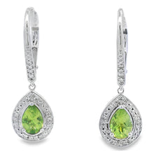 Load image into Gallery viewer, .96ct Peridot Diamond Dangle Earrings 10KT White Gold