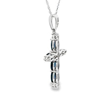Load image into Gallery viewer, 1.08ct Sapphire Cross Religious Pendant 10KT White Gold