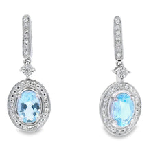 将图片加载到图库查看器,Aquamarine Diamond Dangle Earrings 10KT White Gold