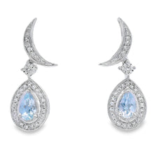 Load image into Gallery viewer, Aquamarine Diamond Dangle Earrings 10KT White Gold