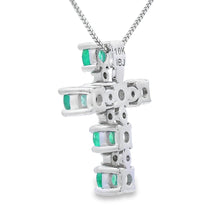 Load image into Gallery viewer, Emerald Diamond Cross Religious Pendant 10KT White Gold