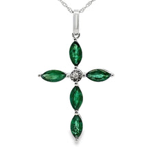 Load image into Gallery viewer, Emerald Diamond Cross Religious Pendant 10KT White Gold