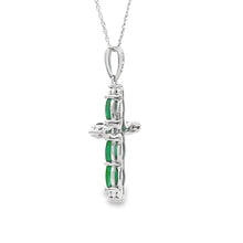Load image into Gallery viewer, Emerald Diamond Cross Religious Pendant 10KT White Gold