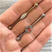 Load image into Gallery viewer, 14G Red Gem Holiday Holly Leaf Christmas Industrial Barbell 38mm