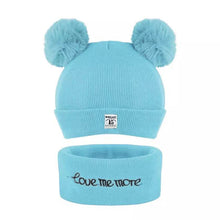 Load image into Gallery viewer, Infant Baby Winter Warm Knit Bobble Beanie Hat with Scarf Set