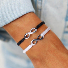 Load image into Gallery viewer, Infinite Sign Handmade Black/White Rope Braid Bracelet Bangle For Women Men Charm Adjustable Matching Bracelets For Couples His And Hers Infinity Sign Handmade Rope Braided Stainless Steel BFF Bracelets