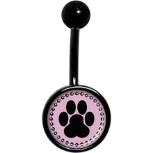Load image into Gallery viewer, Black on Pink Paw Print Black Belly Ring
