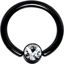 Load image into Gallery viewer, 12G 1/2 Clear Gem 5mm Disc Black BCR Captive Ring