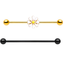 Load image into Gallery viewer, 14G Black Gold Tone Daisy Flower Industrial Barbell 38mm Set of 2