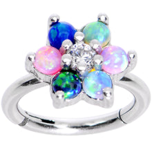 Load image into Gallery viewer, 16G 5/16 Clear CZ Gem Pink Blue Faux Opal Hinged Segment Ring
