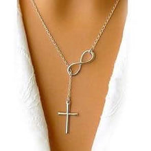 将图片加载到图库查看器,Italian Sterling Silver Infinity Cross Lariat Necklace