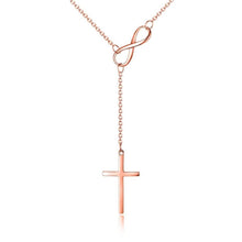 将图片加载到图库查看器,Italian Sterling Silver Infinity Cross Lariat Necklace