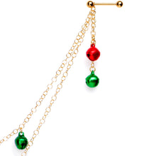 Load image into Gallery viewer, Handcrafted Gold Tone Anodized Christmas Bells Dangle Nipple Chain