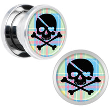 Load image into Gallery viewer, Pink Green Plaid Heart Skull Steel Screw Fit Plug Set 00G