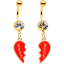 Load image into Gallery viewer, Clear Gem Best Buds Heart Dangle Belly Ring Set of 2