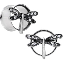 Load image into Gallery viewer, 5/8 Clear Gem Steel Hi Sky Dragonfly Double Flare Tunnel Plug Set