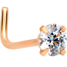 Load image into Gallery viewer, 20G 1/4 Clear 3mm CZ Gem Rose Gold IP L-Shape Nose Ring