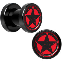 将图片加载到图库查看器,Black Red Distressed Star Black Anodized Screw Fit Plug Set 2G