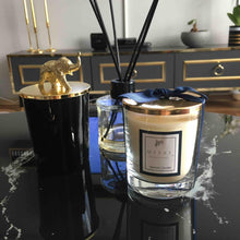 Load image into Gallery viewer, Jasmine Sandal Scented Glass Candle With Golden Metal Cover Long-Burning Fragrant Candles in Glass Container With Metal Lid Hand-Poured Natural Soy Blend No Additives No Dye