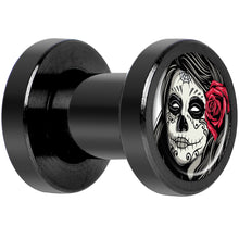 Load image into Gallery viewer, Katrina Sugar Skull Rose Flower Black Anodized Screw Fit Plug Set 4G