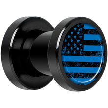 Load image into Gallery viewer, Blue American Flag Black Anodized Screw Fit Plug Set 2G