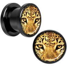 Load image into Gallery viewer, Full Color Leopard Eyes Black Anodized Screw Fit Plug Set 00G