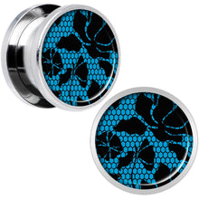 Load image into Gallery viewer, Blue Floral Lace Steel Screw Fit Plug Set 9/16