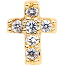 Load image into Gallery viewer, 1/4 Clear CZ Internally Threaded Gold Tone Cross Labret Monroe