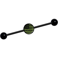 Load image into Gallery viewer, 14G Green American Flag Black Industrial Barbell 37mm